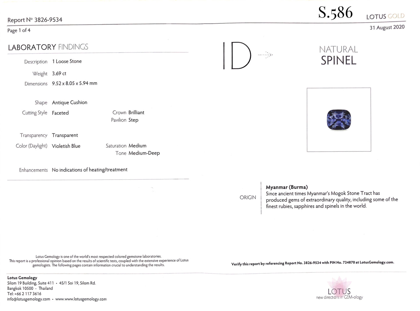 Metallic Blue Spinel 3.69 ct
