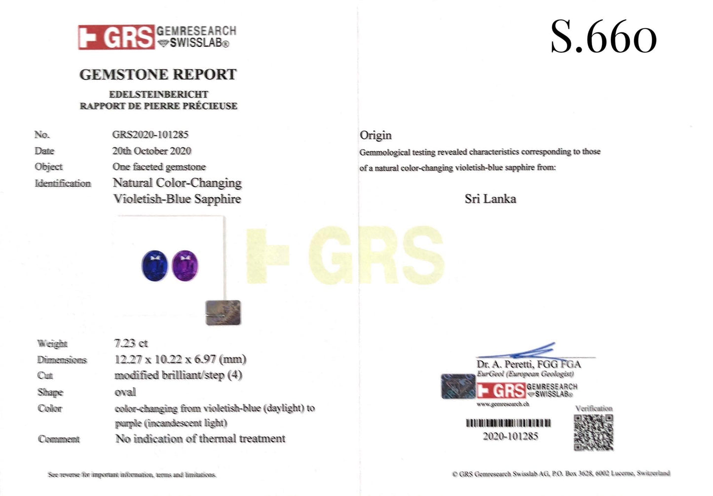 Color Changing Violetish-Blue Sapphire 7.23ct