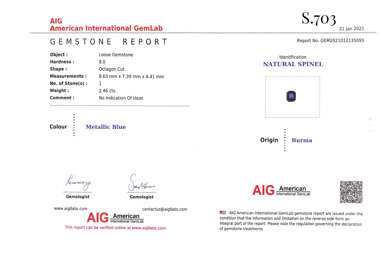 Metallic Blue Spinel 2.46 ct
