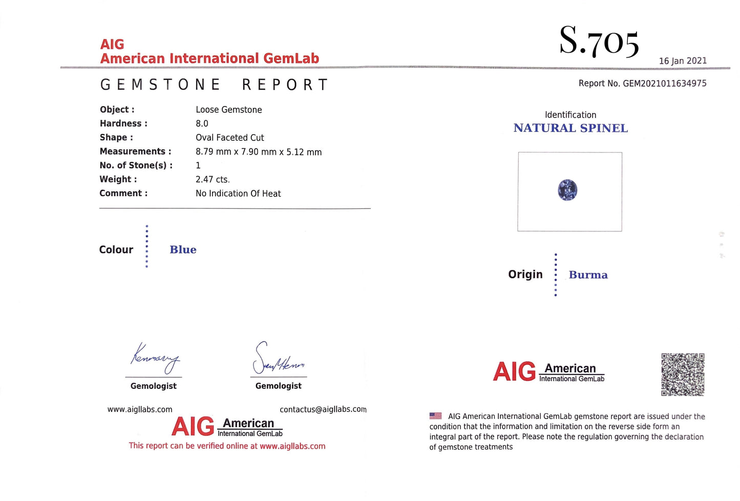 Blue Spinel 2.47 ct