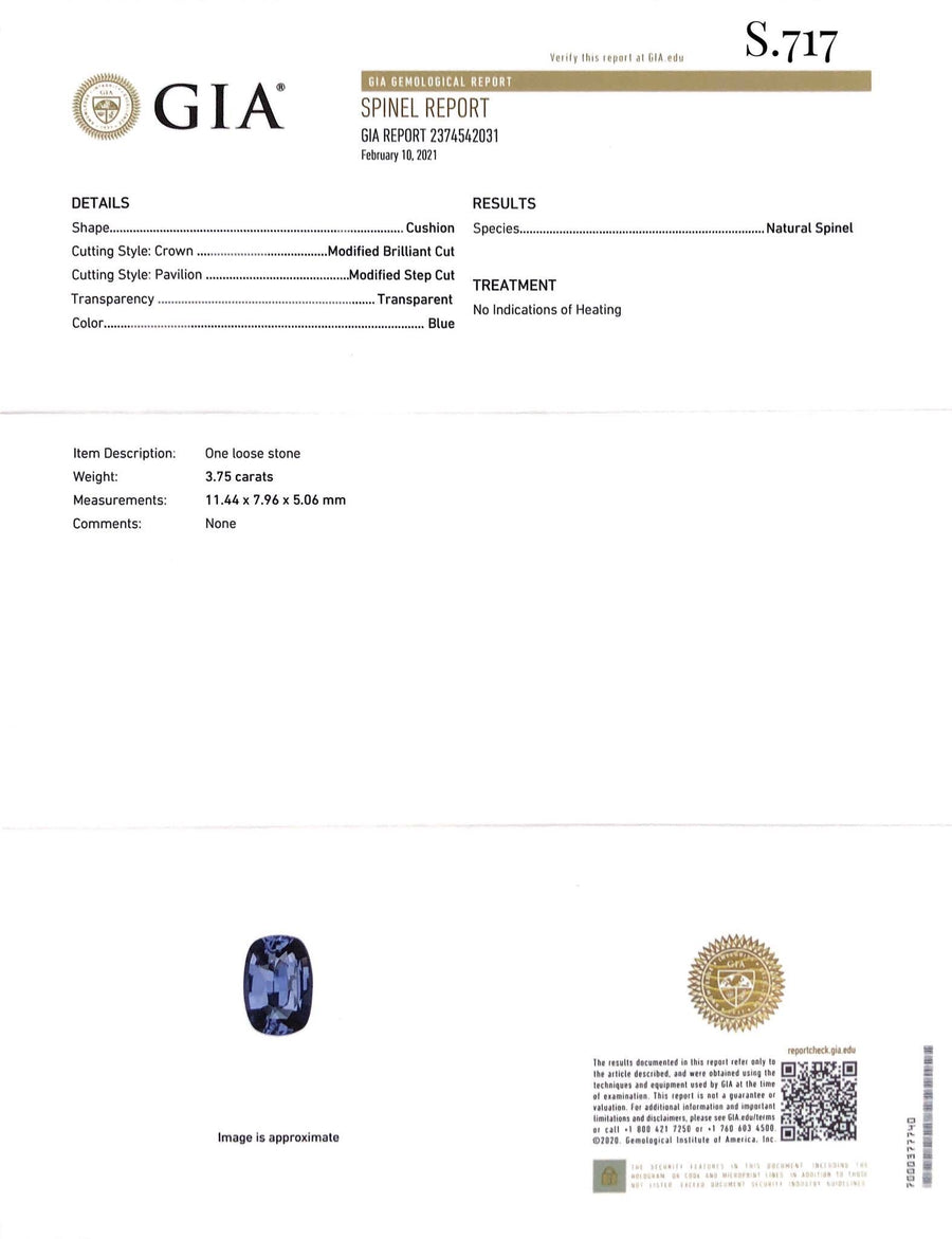 Blue Spinel 3.75 ct