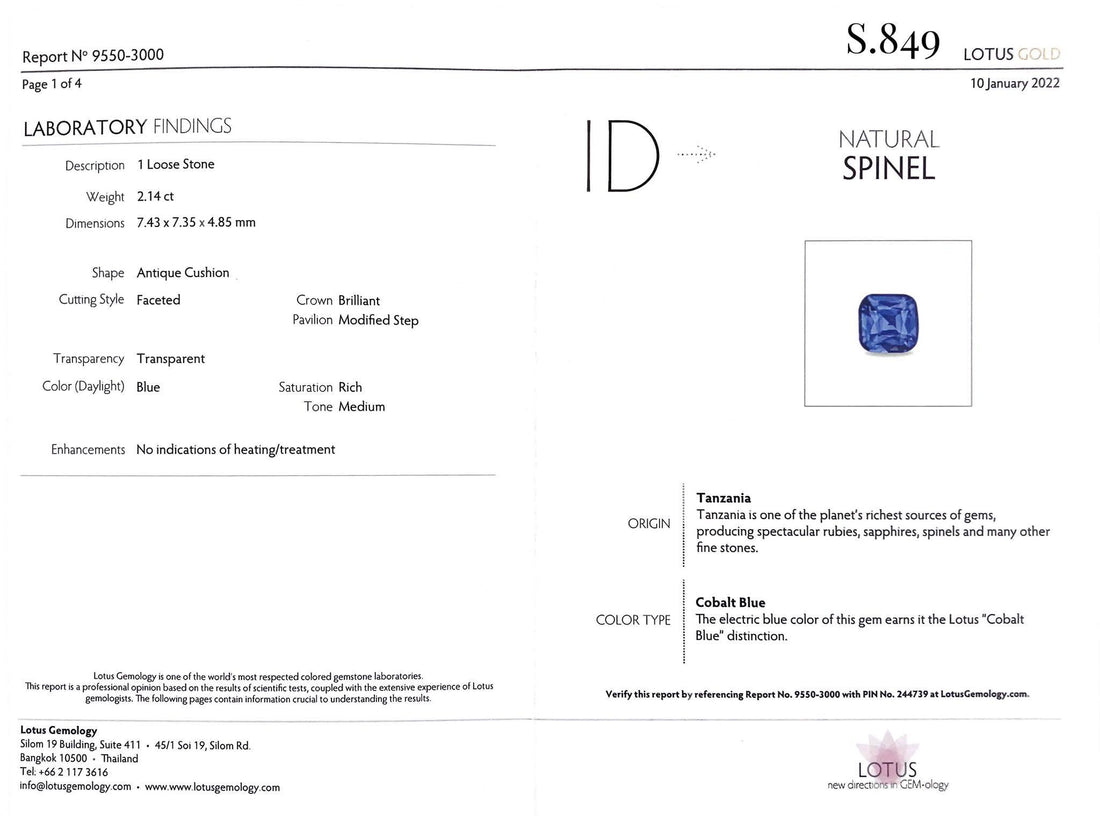 Tanzania Cobalt Blue Spinel 2.14 ct